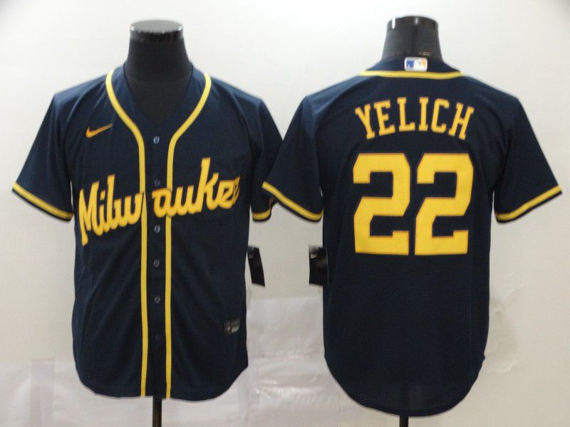 Men Milwaukee Brewers 22 Yelich Blue Nike Game MLB Jerseys